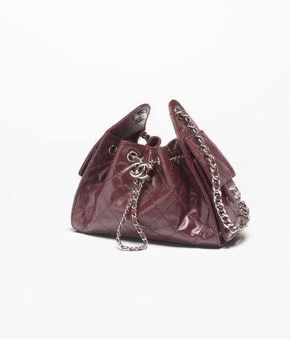 Chanel 25 Mini Handbag Shiny Crumpled Calfskin Dark Burgundy
