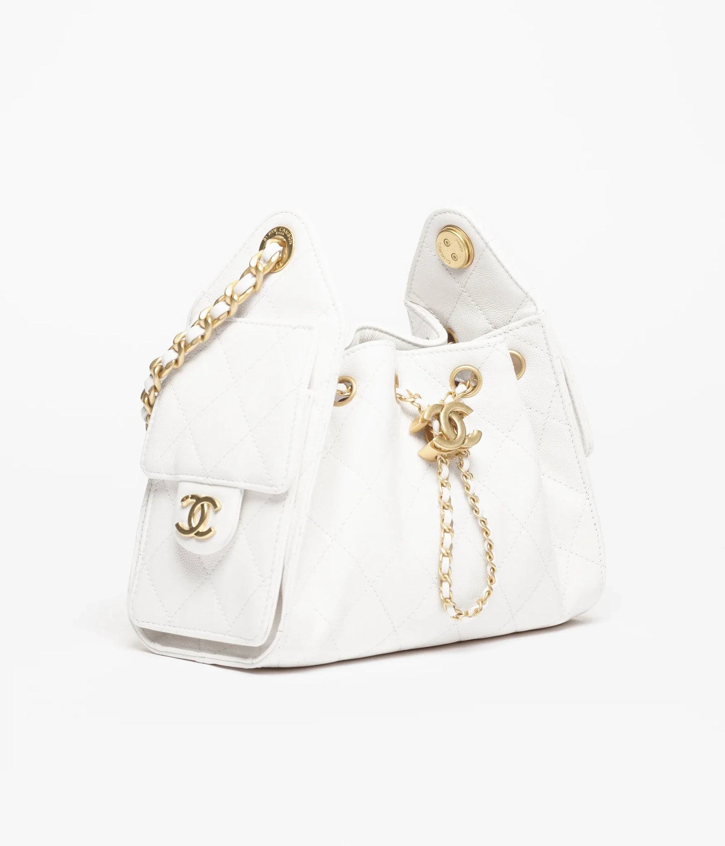 Chanel 25 Mini Handbag Grained Calfskin & Gold-Tone Metal  White