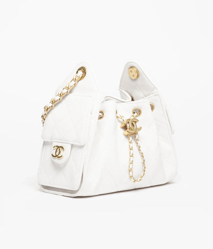 Chanel 25 Mini Handbag Grained Calfskin & Gold-Tone Metal  White