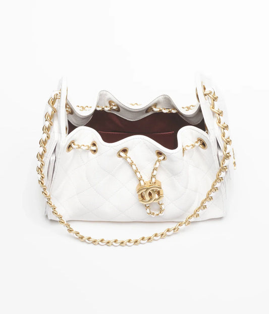 Chanel 25 Mini Handbag Grained Calfskin & Gold-Tone Metal  White