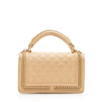 Chanel Lambskin Chain Top Handle Small Boy Bag