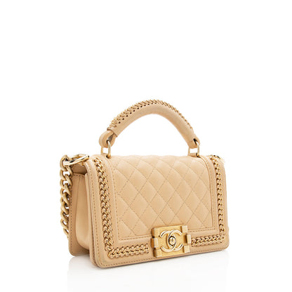 Chanel Lambskin Chain Top Handle Small Boy Bag
