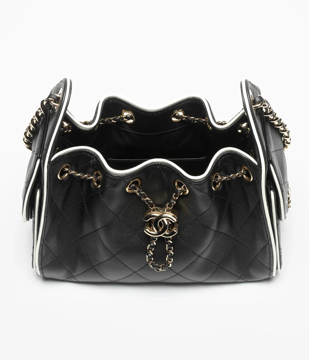 Chanel 25 Mini Handbag Calfskin & Gold-Tone Metal  Black & White