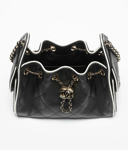 Chanel 25 Mini Handbag Calfskin & Gold-Tone Metal  Black & White