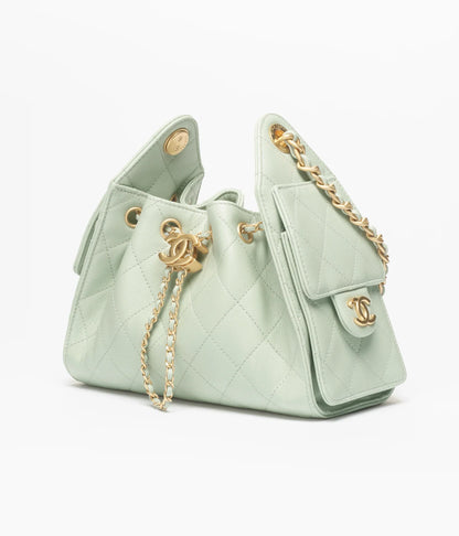 Chanel 25 Mini Handbag Grained Calfskin & Gold-Tone Metal  Light Green