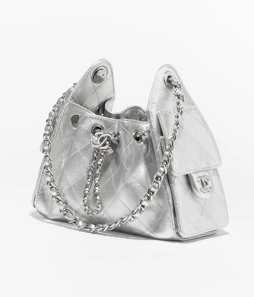 Chanel 25 Mini Handbag Metallic Grained Calfskin & Silver-Tone Metal  Silvery