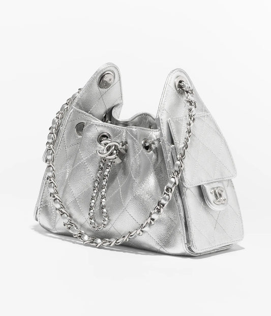 Chanel 25 Mini Handbag Metallic Grained Calfskin & Silver-Tone Metal  Silvery