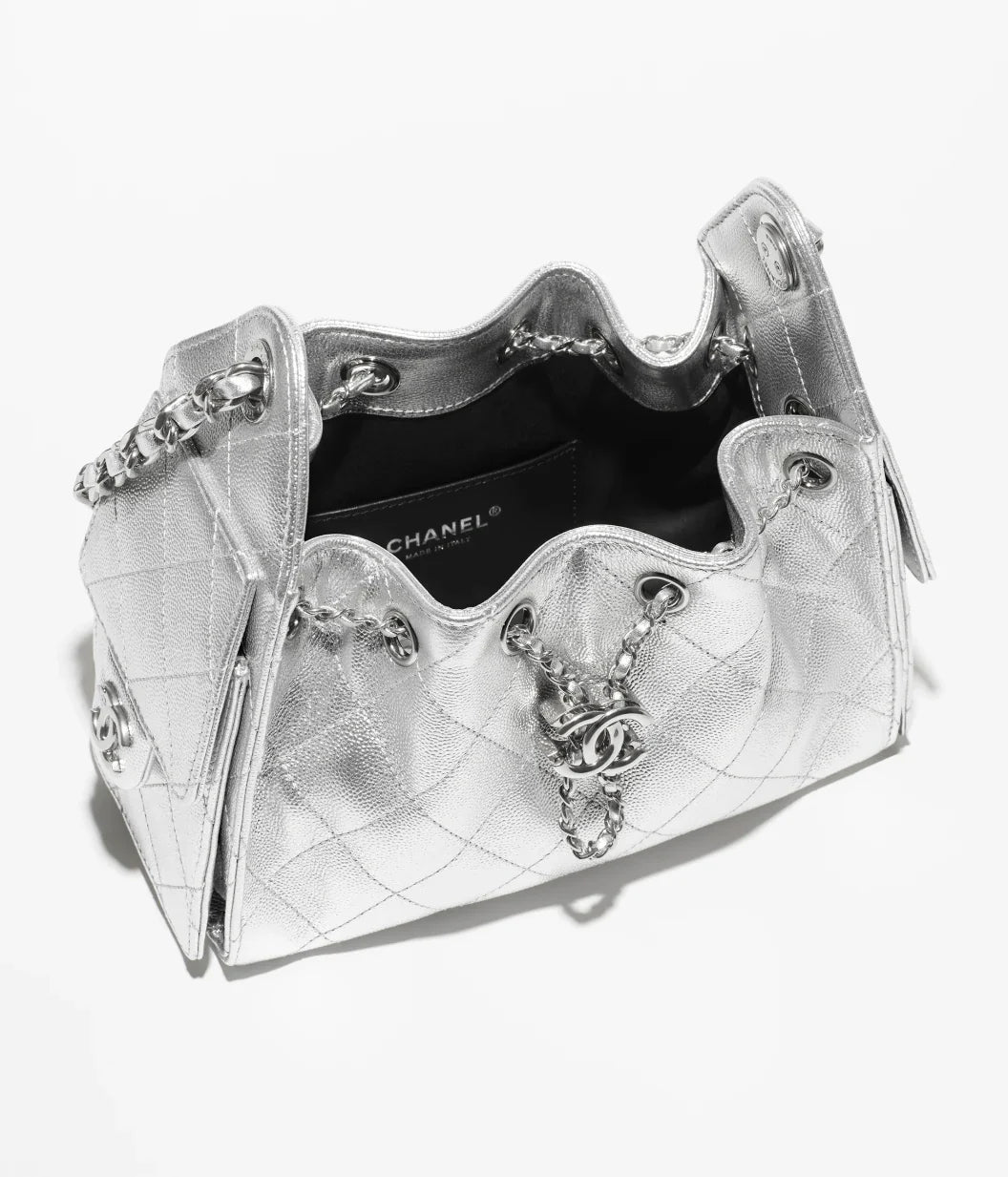 Chanel 25 Mini Handbag Metallic Grained Calfskin & Silver-Tone Metal  Silvery