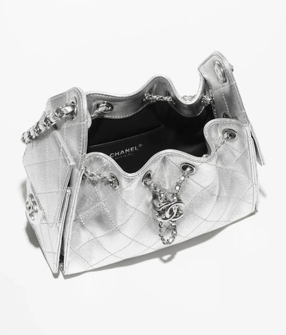 Chanel 25 Mini Handbag Metallic Grained Calfskin & Silver-Tone Metal  Silvery