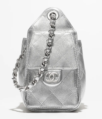 Chanel 25 Mini Handbag Metallic Grained Calfskin & Silver-Tone Metal  Silvery