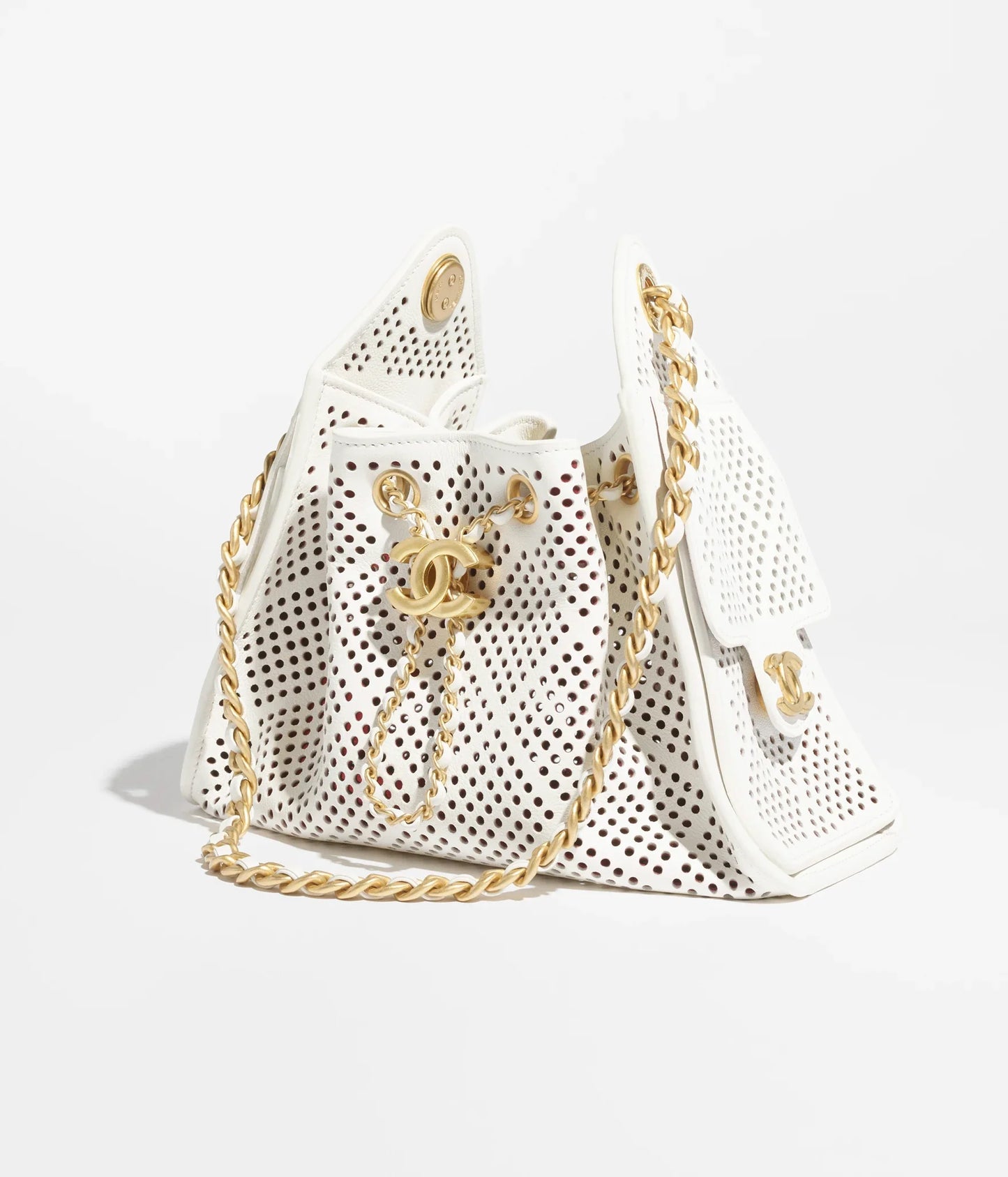 Chanel 25 Mini Handbag Perforated Calfskin & Gold-Tone Metal  White