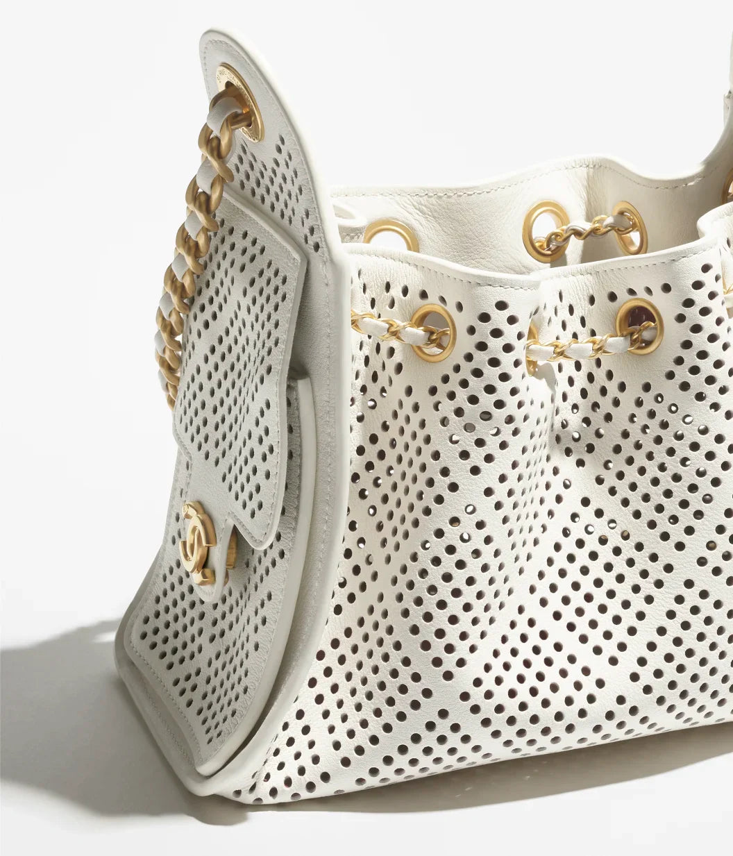Chanel 25 Mini Handbag Perforated Calfskin & Gold-Tone Metal  White