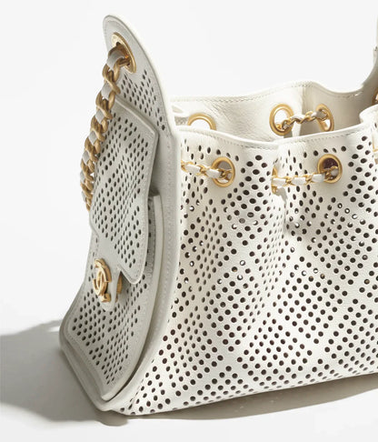 Chanel 25 Mini Handbag Perforated Calfskin & Gold-Tone Metal  White