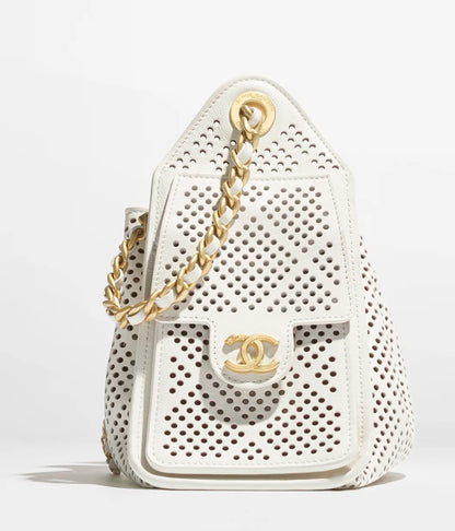 Chanel 25 Mini Handbag Perforated Calfskin & Gold-Tone Metal  White