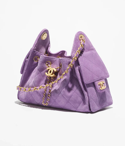 Chanel 25 Mini Handbag Suede Calfskin & Gold Metal  Purple