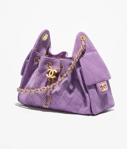 Chanel 25 Mini Handbag Suede Calfskin & Gold Metal  Purple