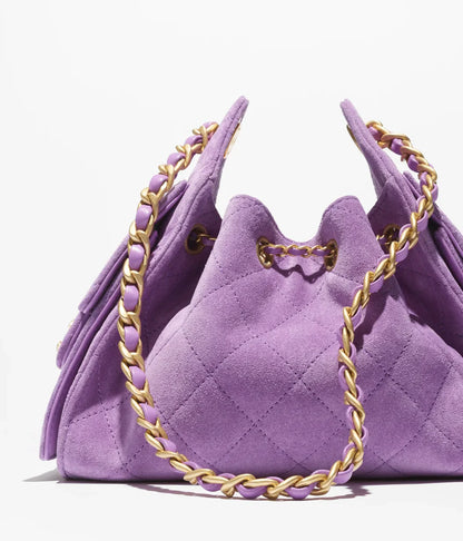 Chanel 25 Mini Handbag Suede Calfskin & Gold Metal  Purple