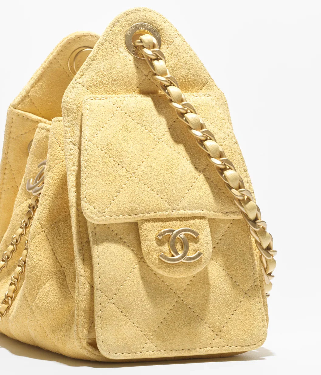 Chanel 25 Mini Handbag Suede Calfskin & Gold Metal  Yellow