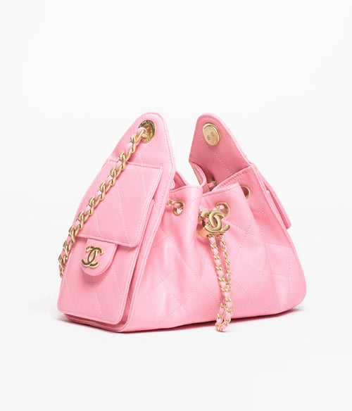 Chanel 25 Mini Handbag in Pink Grained Calfskin with Gold-Tone Hardware