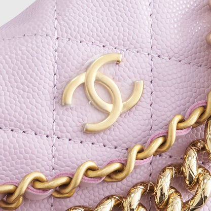 Chanel Quilted Circle Pouch Bag Mini Caviar Light Purple w/ Chain Gold Hardware