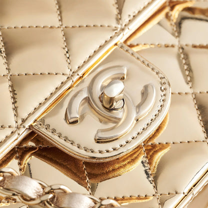 Chanel Quilted Flapbag Star Coin Small 7 Calfskin Metallic Gold w/ Chain Gold Hardware