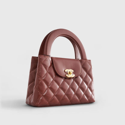 Chanel Shopping Bag Mini Shiny Calfskin Brown Gold Hardware