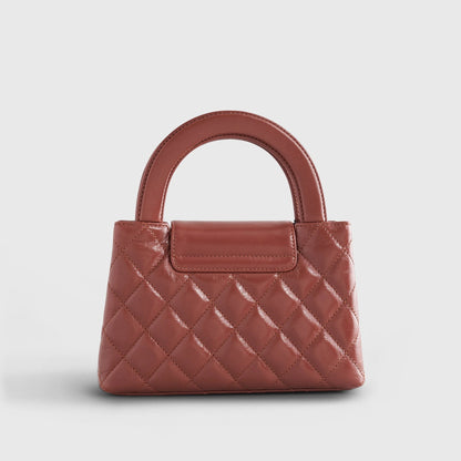 Chanel Shopping Bag Mini Shiny Calfskin Brown Gold Hardware