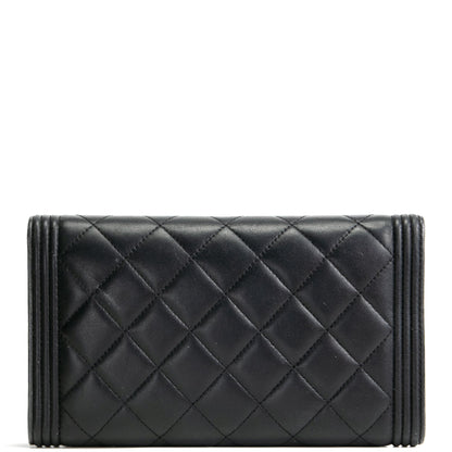 CHANEL Quilted Lambskin Boy Flap Wallet - Black