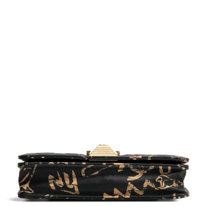 CHANEL Calfskin Quilted Paris-New York Graffiti Pyramid Wallet on Chain- Black