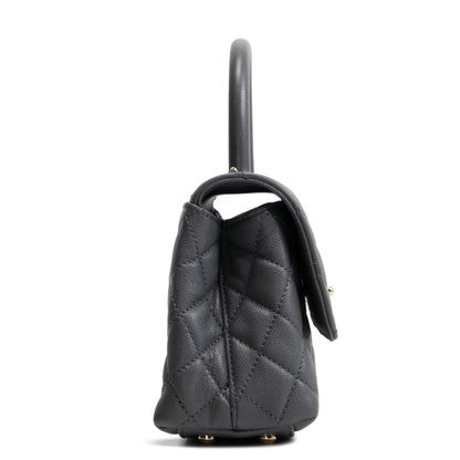 CHANEL Coco Handle Mini Flap Bag Quilted Caviar- Grey
