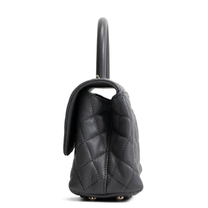 CHANEL Coco Handle Mini Flap Bag Quilted Caviar- Grey