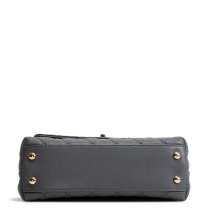 CHANEL Coco Handle Mini Flap Bag Quilted Caviar- Grey