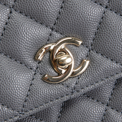 CHANEL Coco Handle Mini Flap Bag Quilted Caviar- Grey