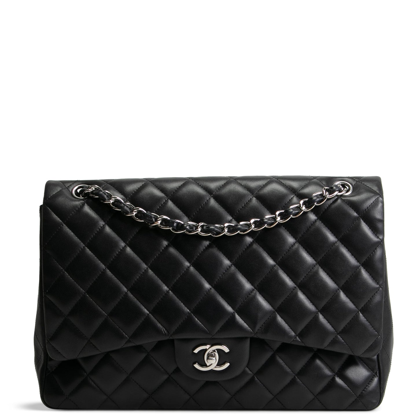 CHANEL Maxi Single Flap Quilted Lambskin- Black