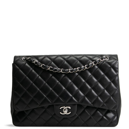 CHANEL Maxi Single Flap Quilted Lambskin- Black