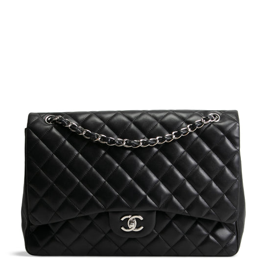 CHANEL Maxi Single Flap Quilted Lambskin- Black