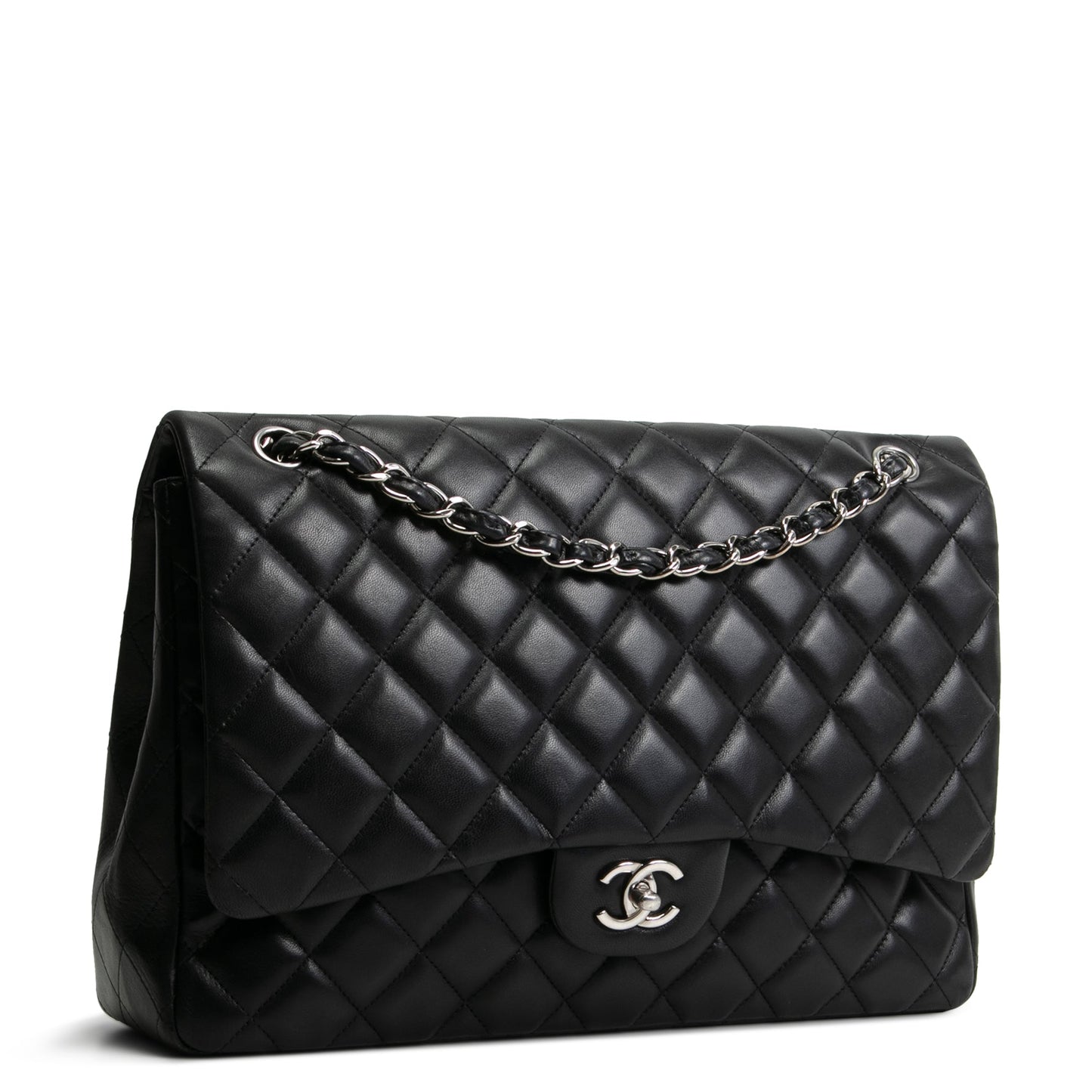 CHANEL Maxi Single Flap Quilted Lambskin- Black