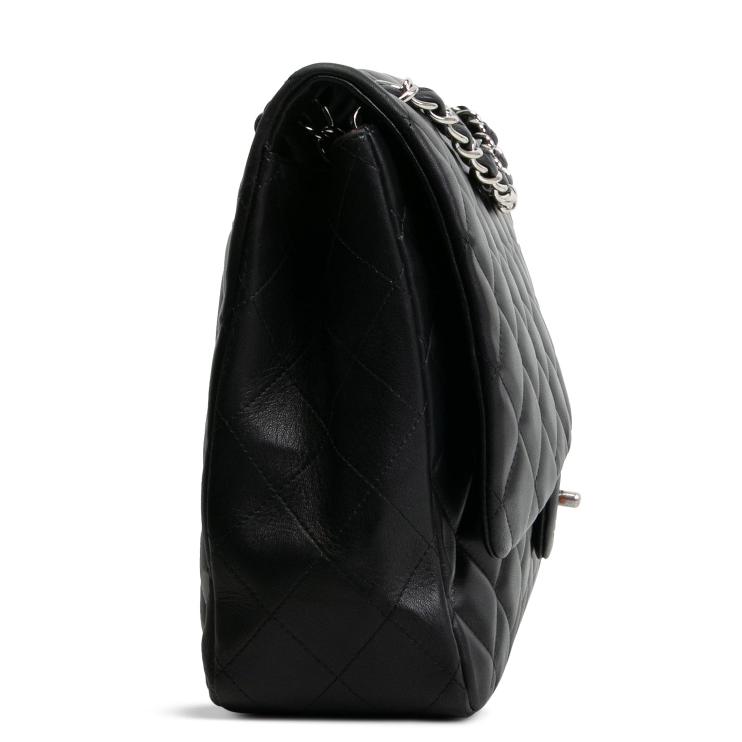 CHANEL Maxi Single Flap Quilted Lambskin- Black