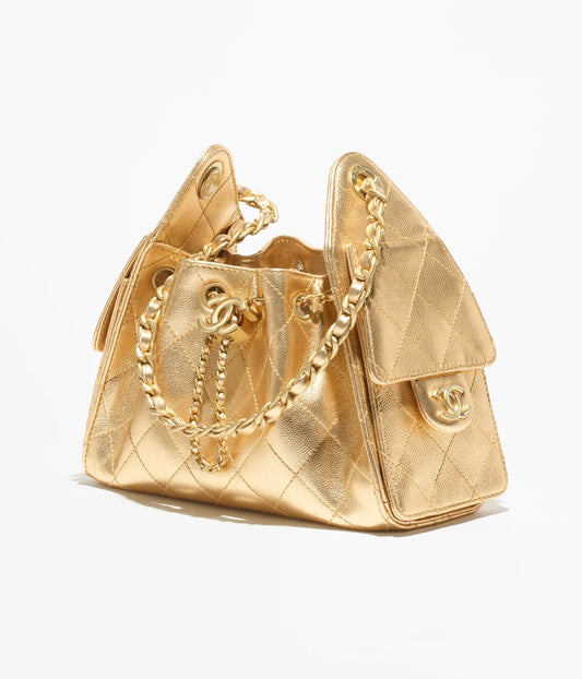 Chanel 25 Mini Handbag Metallic Grained Calfskin & Gold Metal  Gold