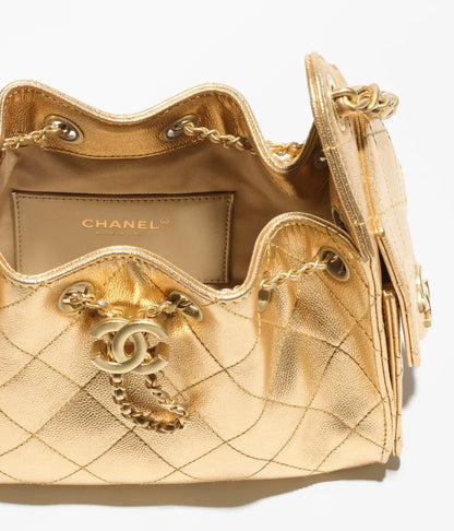 Chanel 25 Mini Handbag Metallic Grained Calfskin & Gold Metal  Gold