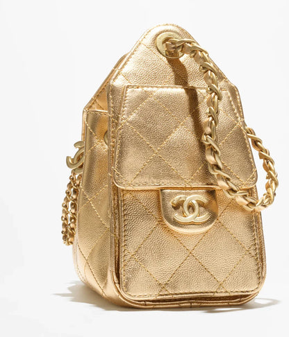 Chanel 25 Mini Handbag Metallic Grained Calfskin & Gold Metal  Gold