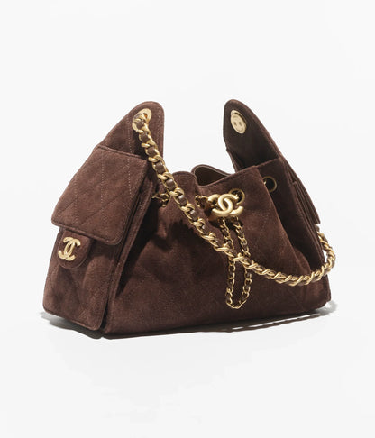 Chanel 25 Mini Handbag Suede Calfskin & Gold Metal  Dark Brown