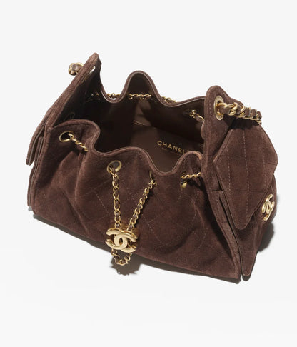 Chanel 25 Mini Handbag Suede Calfskin & Gold Metal  Dark Brown
