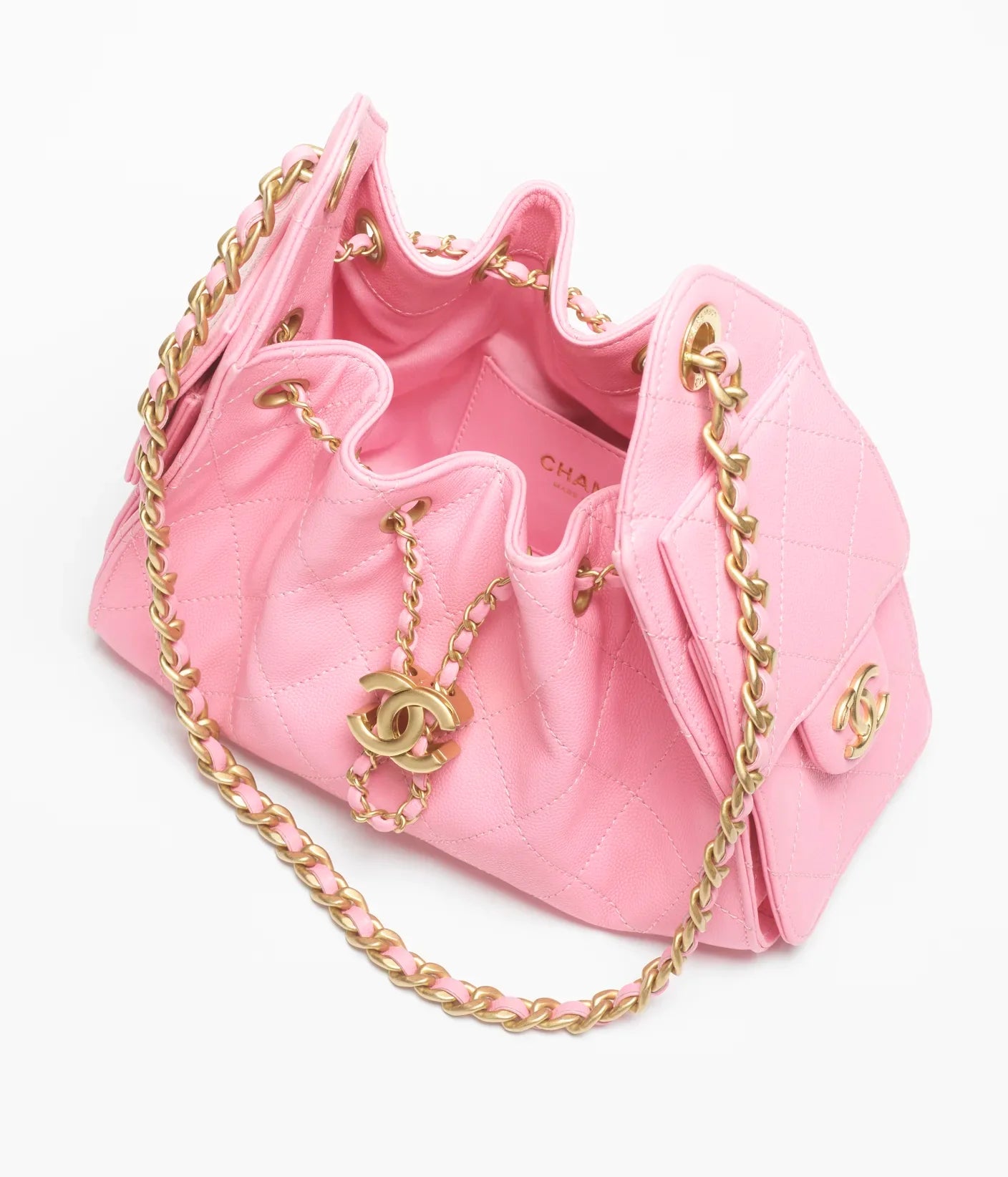 Chanel 25 Mini Handbag in Pink Grained Calfskin with Gold-Tone Hardware