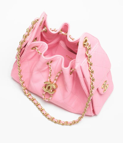 Chanel 25 Mini Handbag in Pink Grained Calfskin with Gold-Tone Hardware