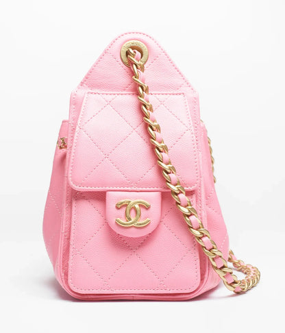Chanel 25 Mini Handbag in Pink Grained Calfskin with Gold-Tone Hardware
