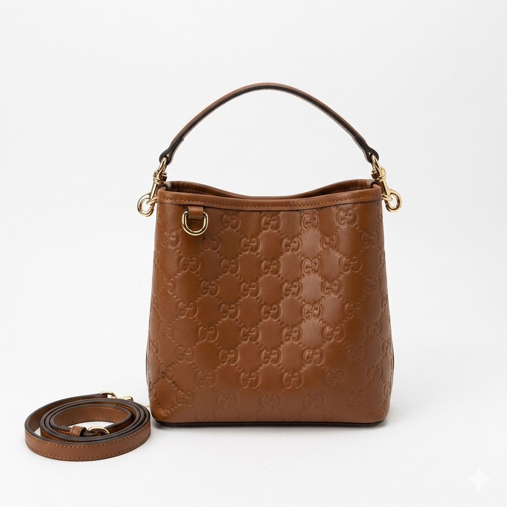 GG Emblem Brown Leather Shoulder Bag