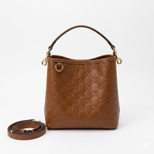 GG Emblem Brown Leather Shoulder Bag