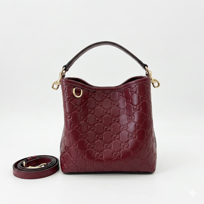 GG Emblem Burgundy Leather Shoulder Bag