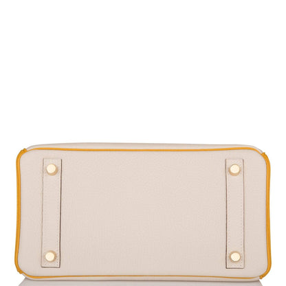 Hermes Horseshoe Stamp (HSS) Bi-Color Craie and Jaune Ambre Togo Birkin 25cm Brushed Gold Hardware